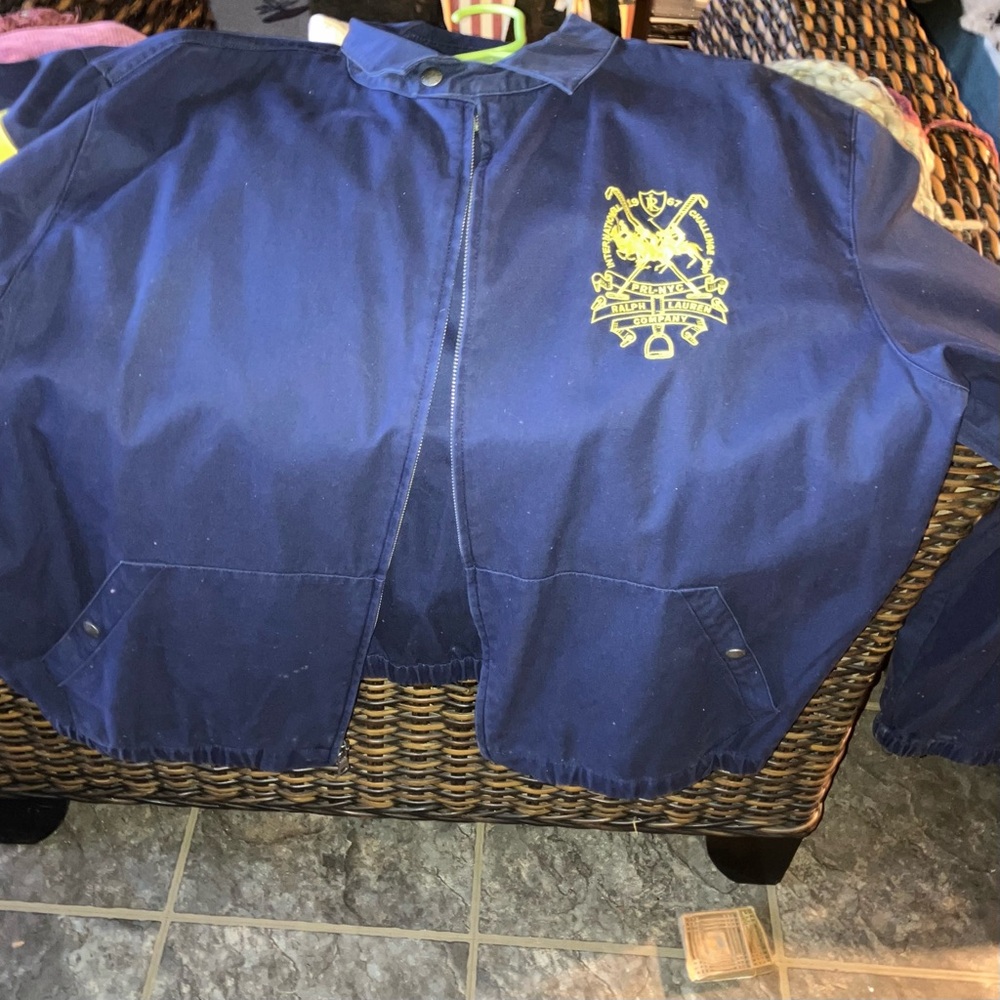 Polo Ralph Lauren Navy Crested Twill Jacket XXL. Oversized Logo